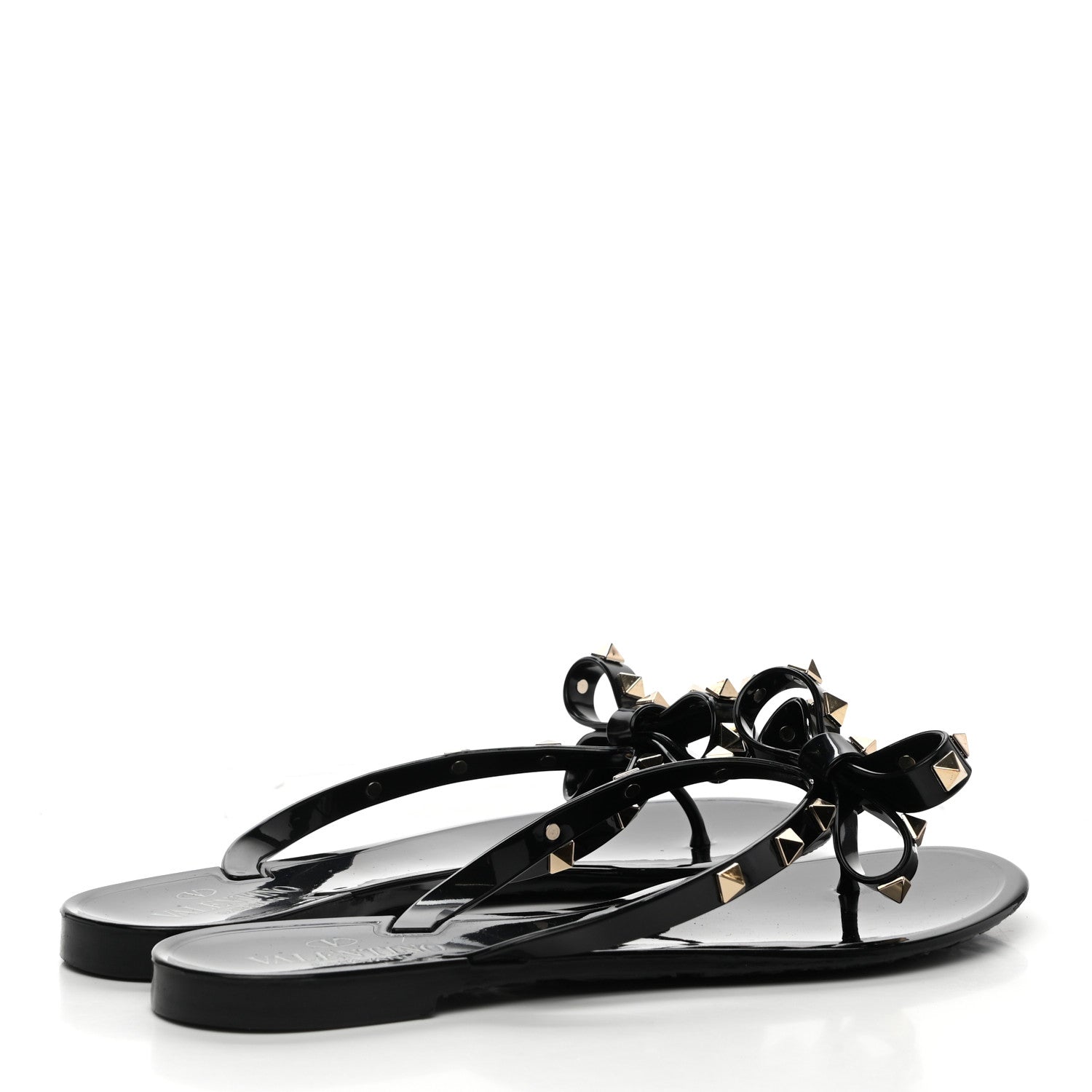 Valentino Garavani PVC Jelly Rockstud Bow Thong Sandals 39 Black 4 of 9