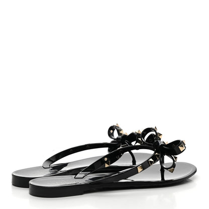 Valentino Garavani PVC Jelly Rockstud Bow Thong Sandals 39 Black 4 of 9