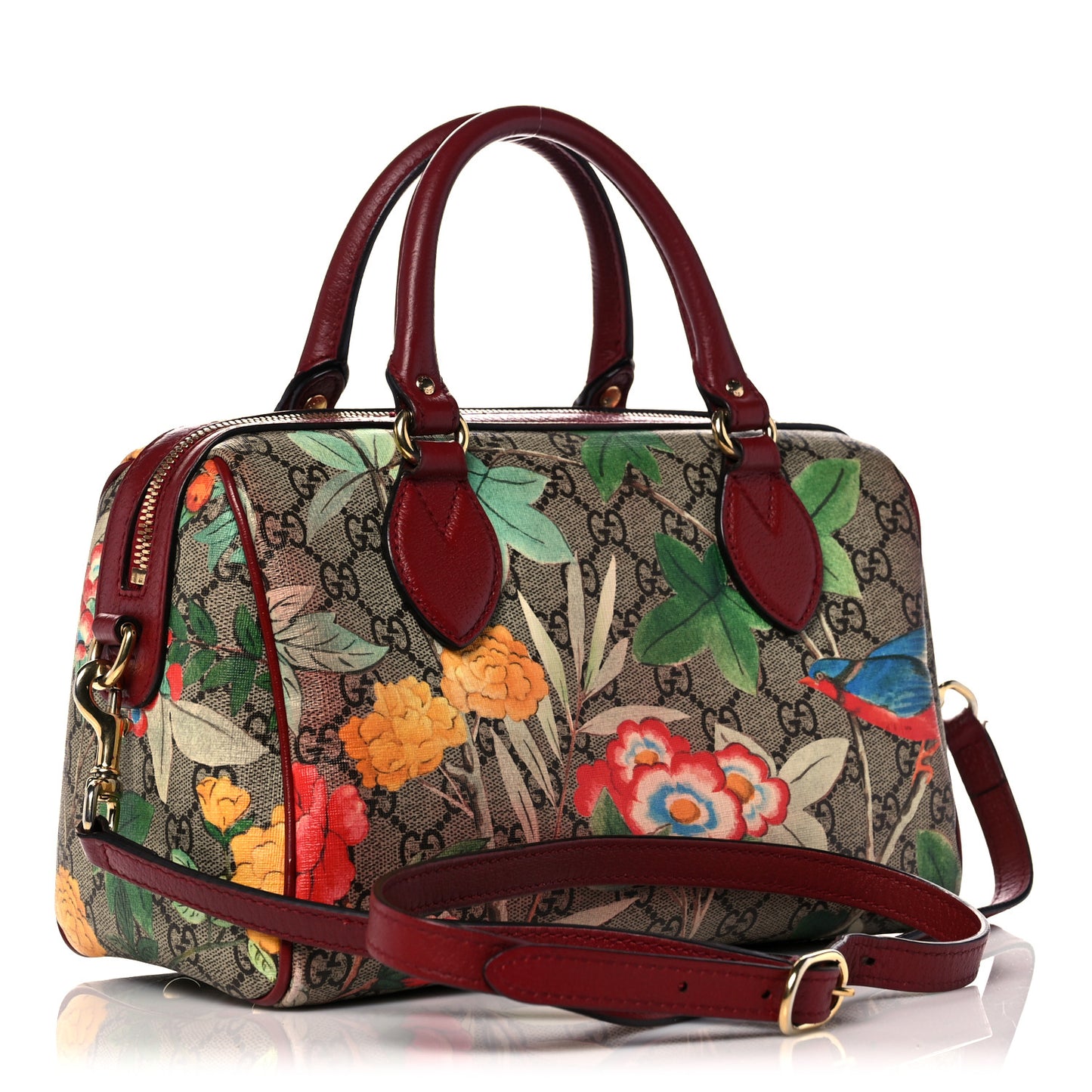 GG Supreme Monogram Tian Small Boston Beige Multicolor Red