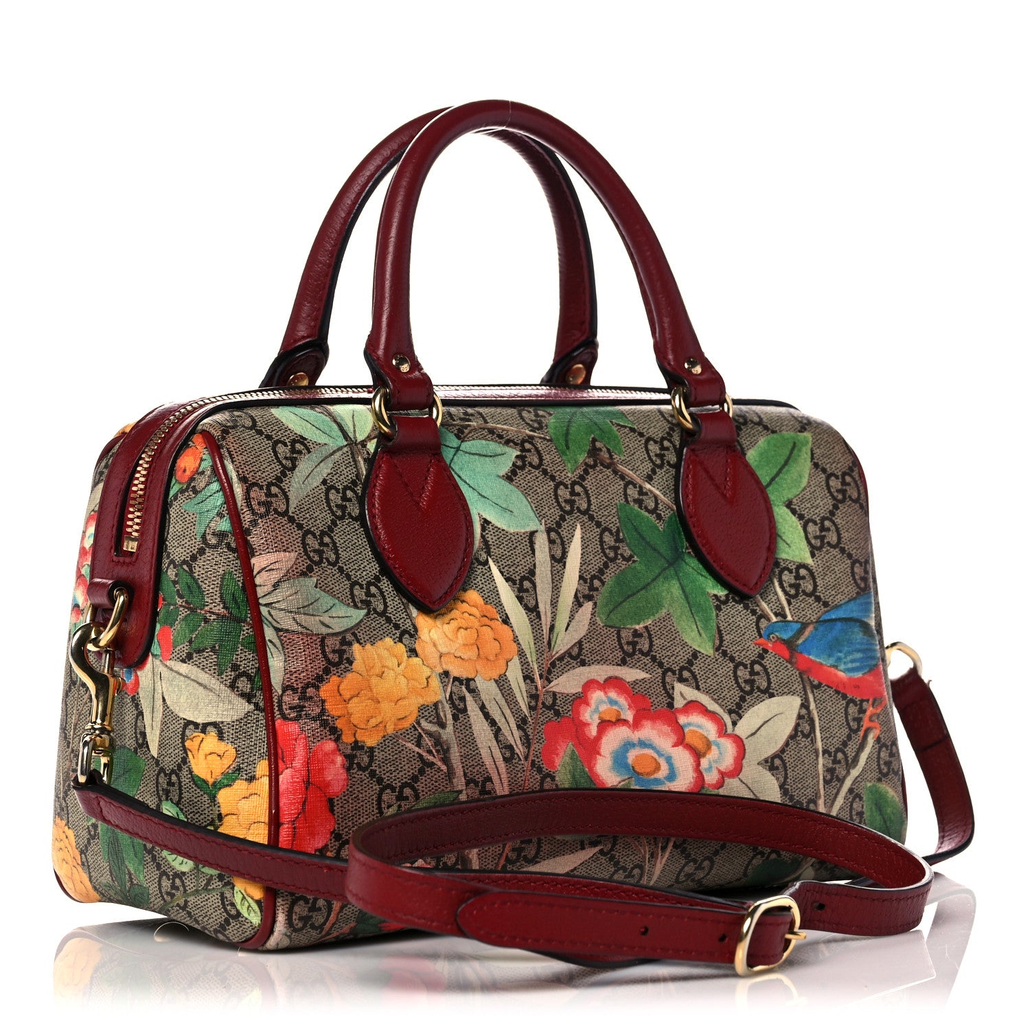 Gucci GG Supreme Monogram Tian Small Boston Beige Multicolor Red 3 of 20