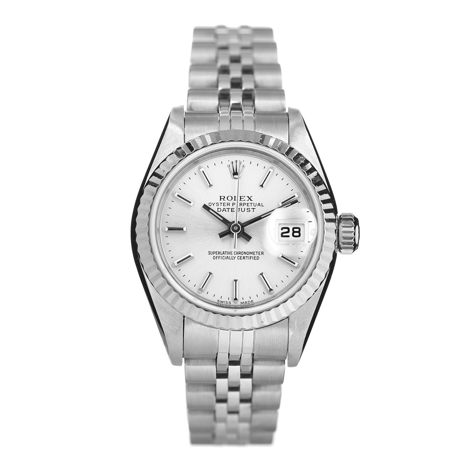 Rolex Stainless Steel 18K White Gold 26mm Oyster Perpetual Datejust Watch Silver 79174 1 of 5