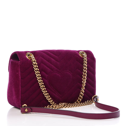Gucci Velvet Matelasse Small GG Marmont Shoulder Bag Fuchsia Violet Cyclamen 3 of 10