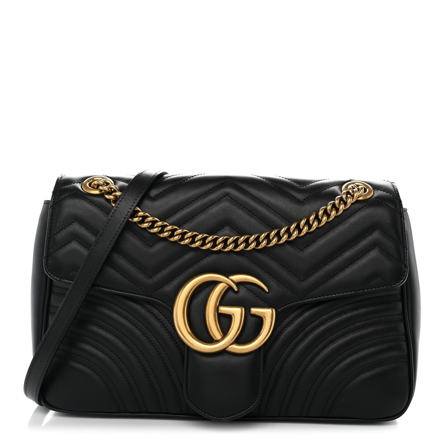 Gucci Calfskin Matelasse Medium GG Marmont Shoulder Bag Black 1 of 10