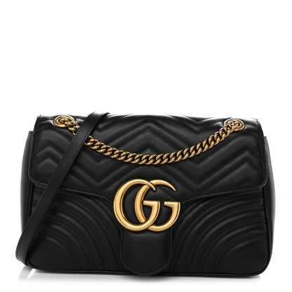 Gucci Calfskin Matelasse Medium GG Marmont Shoulder Bag Black 1 of 10