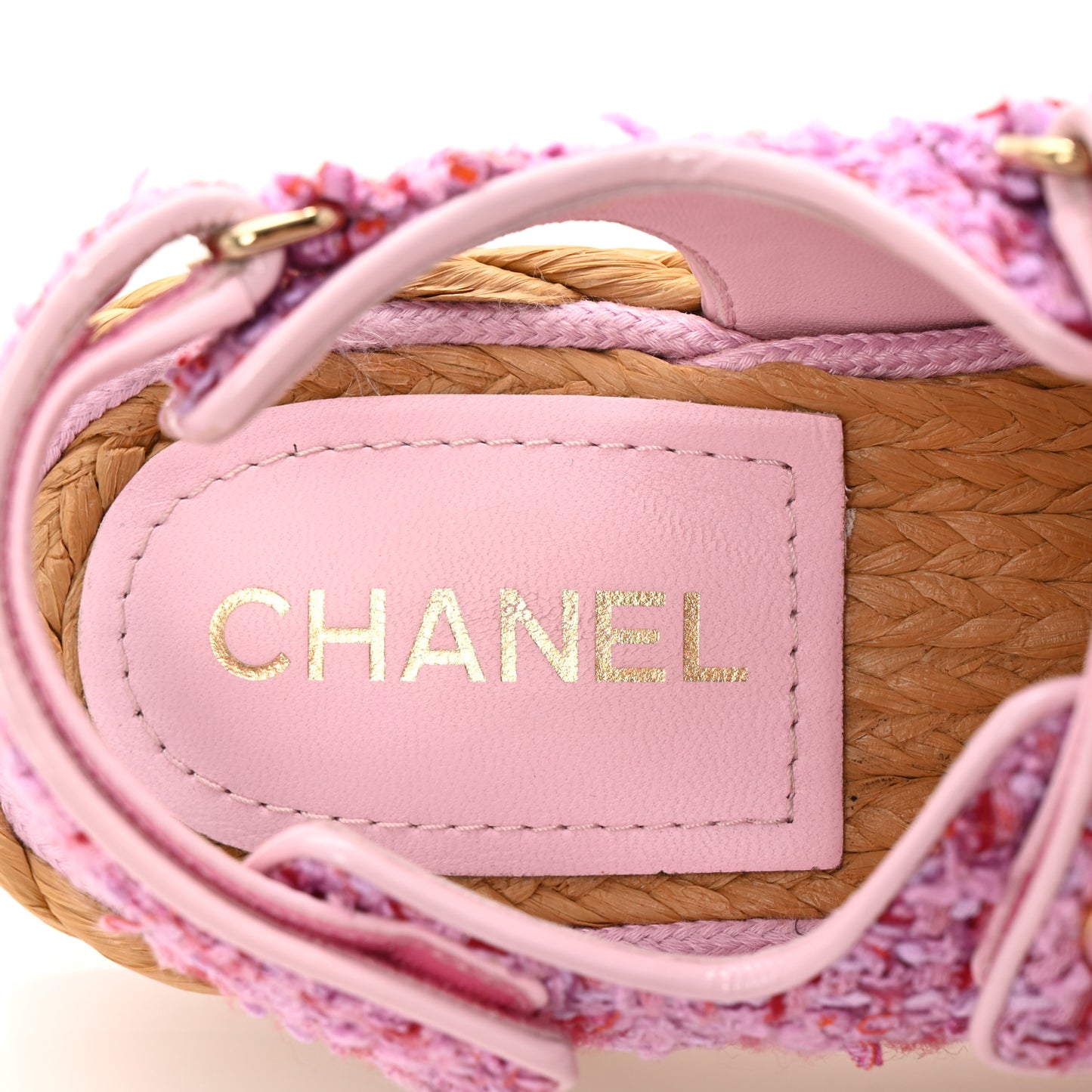 Tweed Patent Calfskin Velcro Dad Sandals 37.5 Light Purple Pink Red