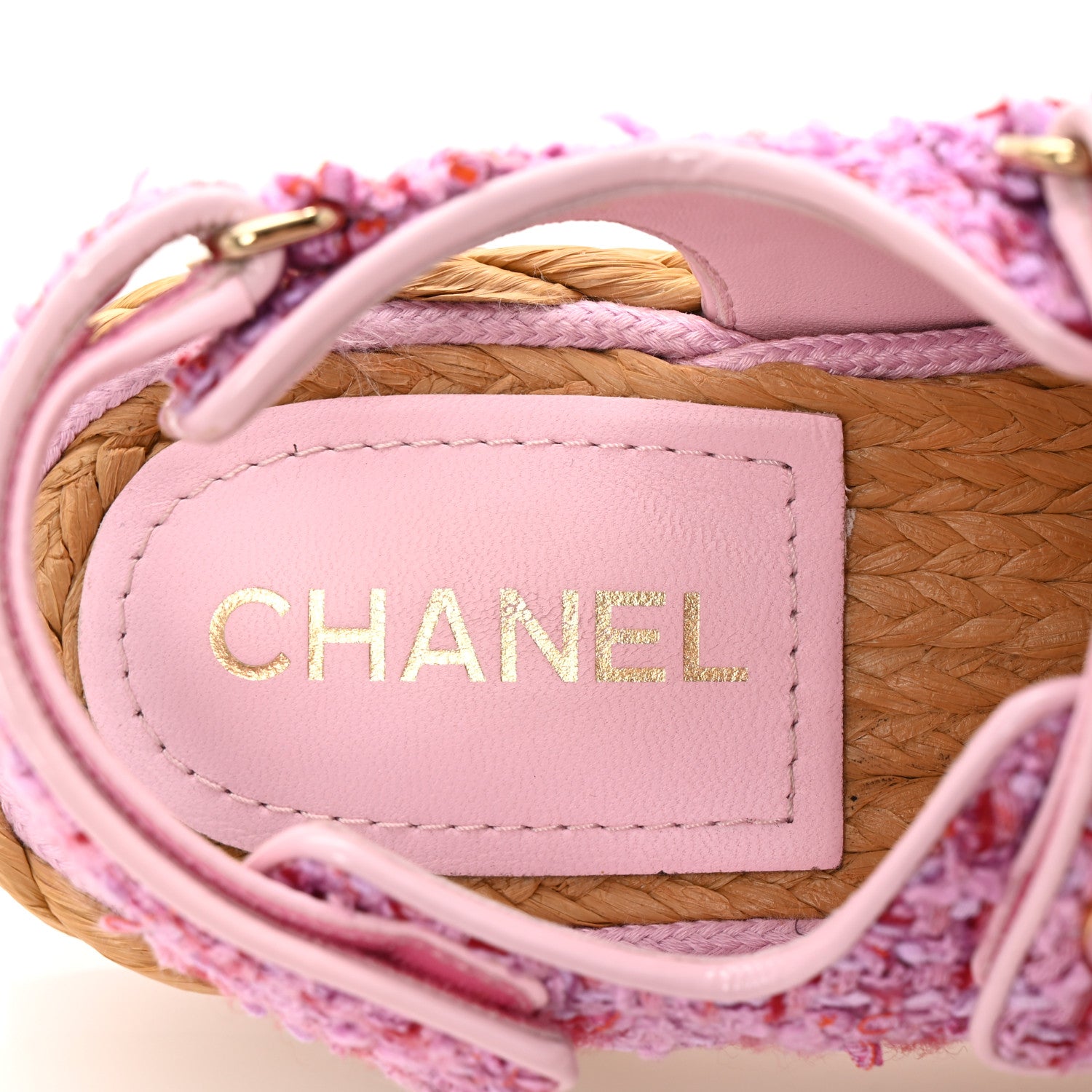 Chanel Tweed Patent Calfskin Velcro Dad Sandals 37.5 Light Purple Pink Red 8 of 12