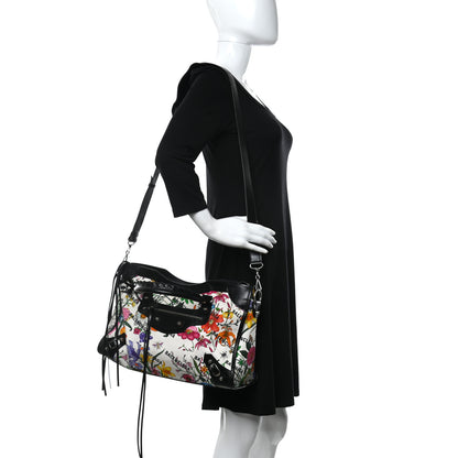 Balenciaga X GUCCI Canvas Azalea Calfskin Flora Logo Print Neo Classic Silver Hardware Medium City White Multicolor Black 2 of 11
