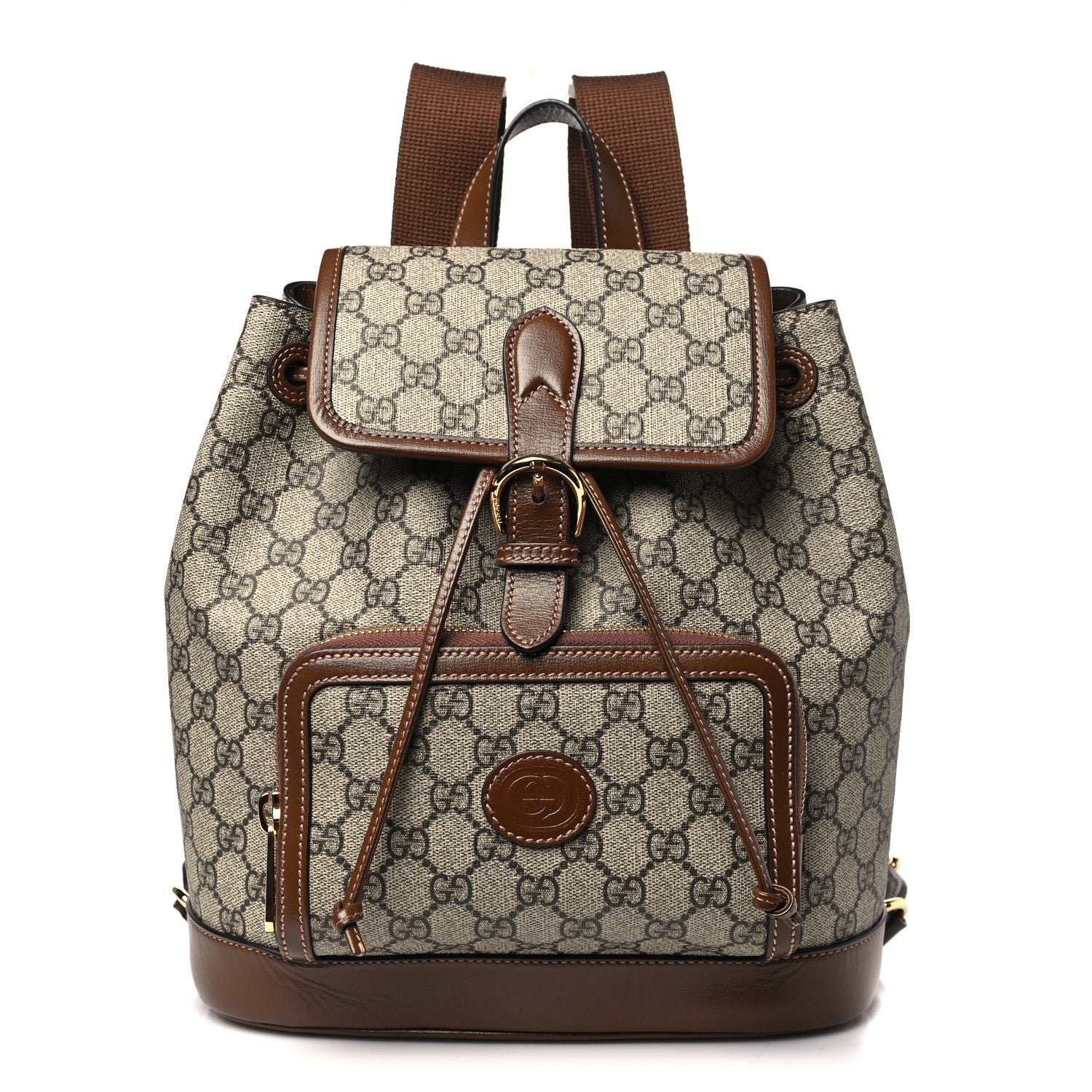 Gucci GG Supreme Monogram Azalea Calfskin Retro Interlocking G Buckle Backpack Beige Ebony Brown Sugar 1 of 11