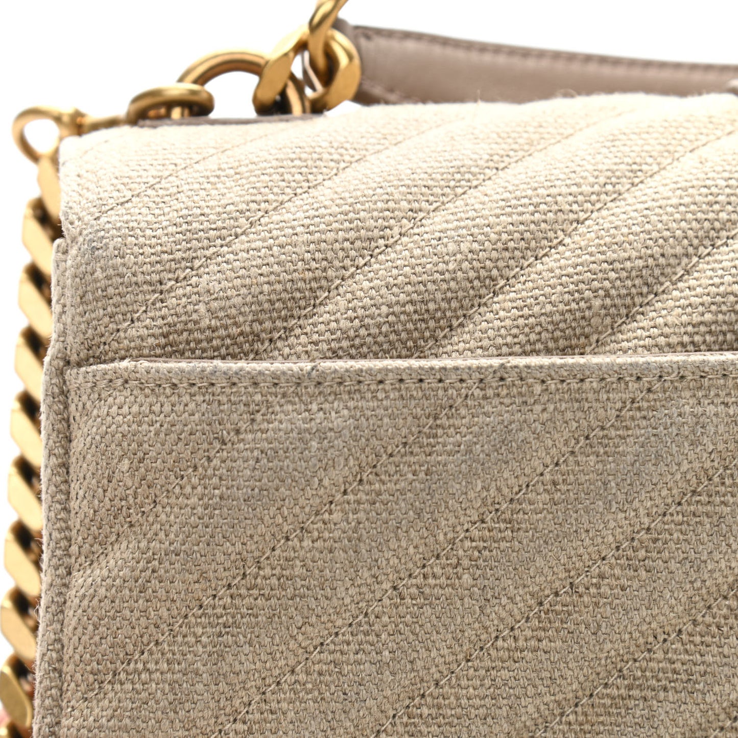 Linen Quilted College Medium Chain Bag Taupe