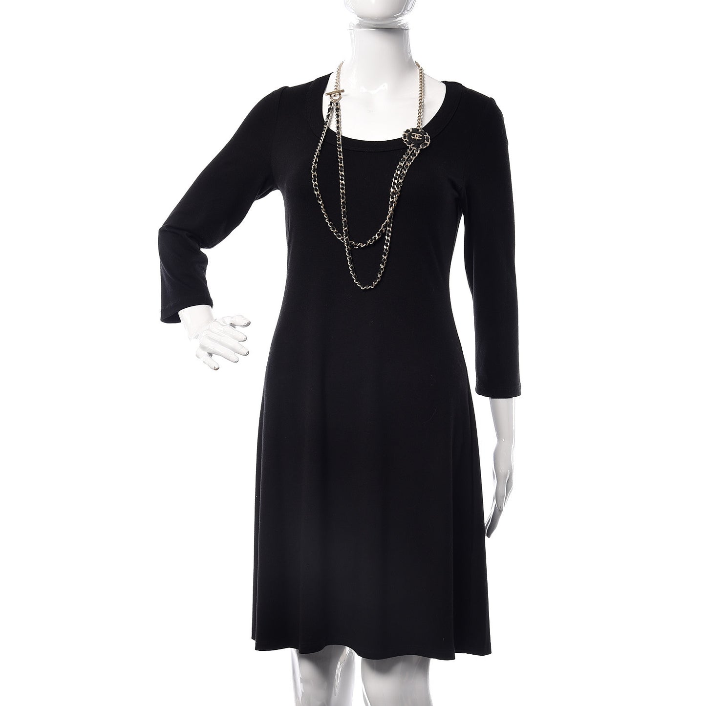 Lambskin CC Long Chain Necklace Black Gold