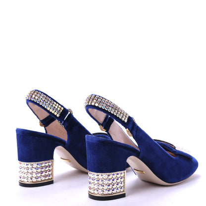 Gucci Velvet Crystal Square G Madelyn Slingbacks 37 Cobalt Blue 4 of 10
