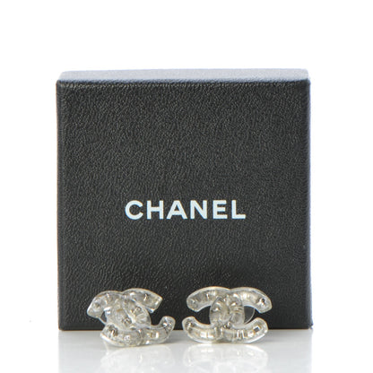 Chanel Resin Baguette CC Earrings Silver 6 of 6
