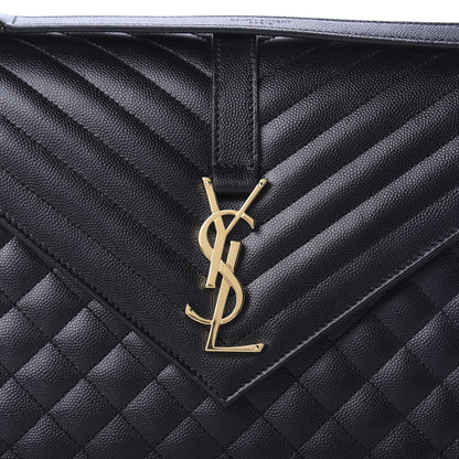Saint Laurent Grain De Poudre Textured Mixed Matelasse Large Triquilt Monogram Satchel Black 11 of 11