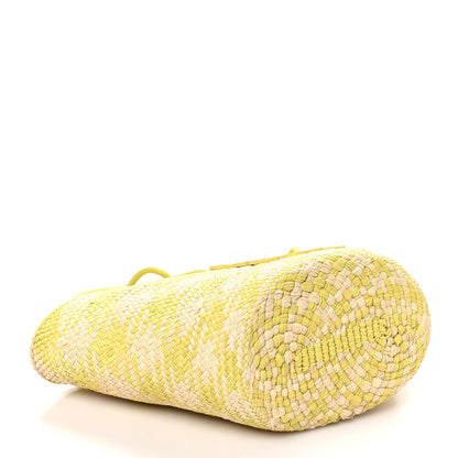 Loewe Calfskin Raffia Paulas Ibiza Small Anagram Basket Tote Bag Natural Lime Green 4 of 9