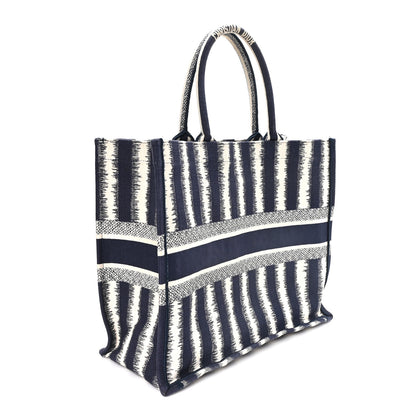 Christian Dior Canvas Embroidered Large Striped Book Tote Navy 3 of 11