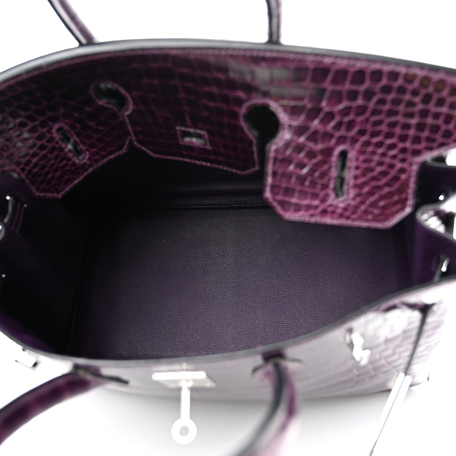 Hermes Shiny Porosus Crocodile 18K White Gold Diamond Birkin 35 Amethyst 5 of 12