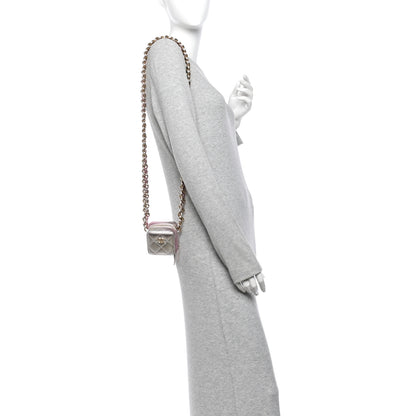 Chanel Gradient Metallic Lambskin Quilted Coco Punk Cube Clutch With Chain Silver Pink 2 of 10