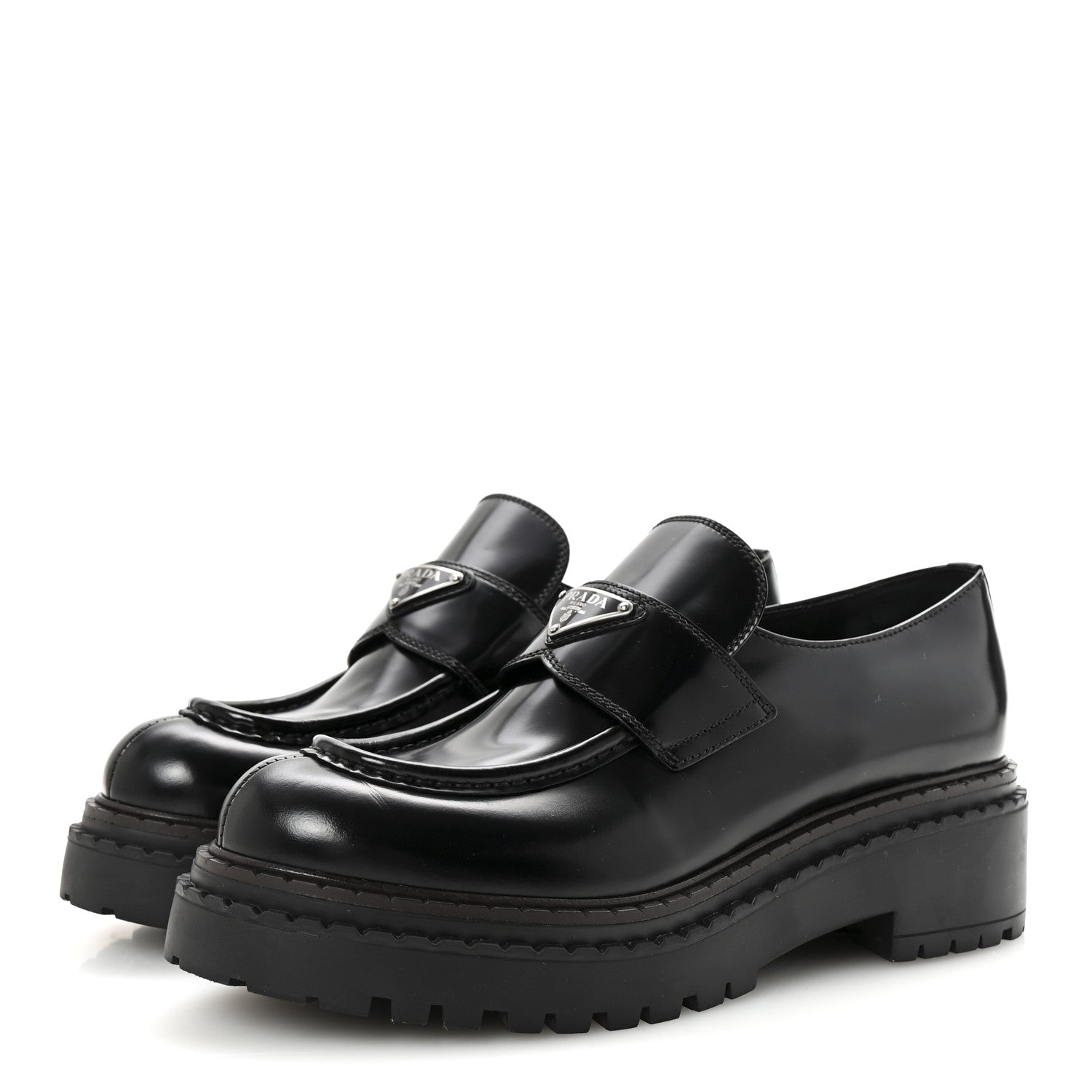 Prada Spazzolato Triangle Logo Monolith Pointy 55mm Loafers 41 Black 4 of 9