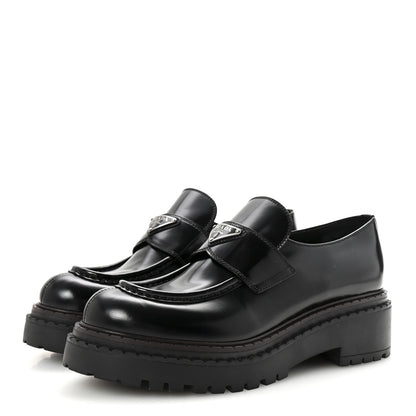 Prada Spazzolato Triangle Logo Monolith Pointy 55mm Loafers 41 Black 4 of 9