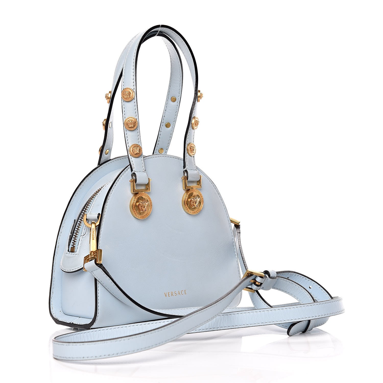 Versace Calfskin Small Medallion Tribute Bowling Bag Blue 3 of 12
