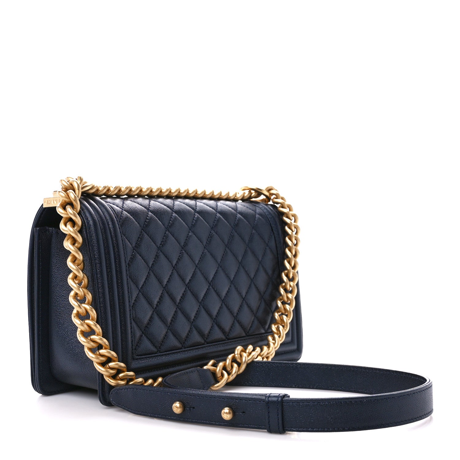 Chanel Caviar Quilted New Medium Boy Flap Dark Navy Blue 3 of 10
