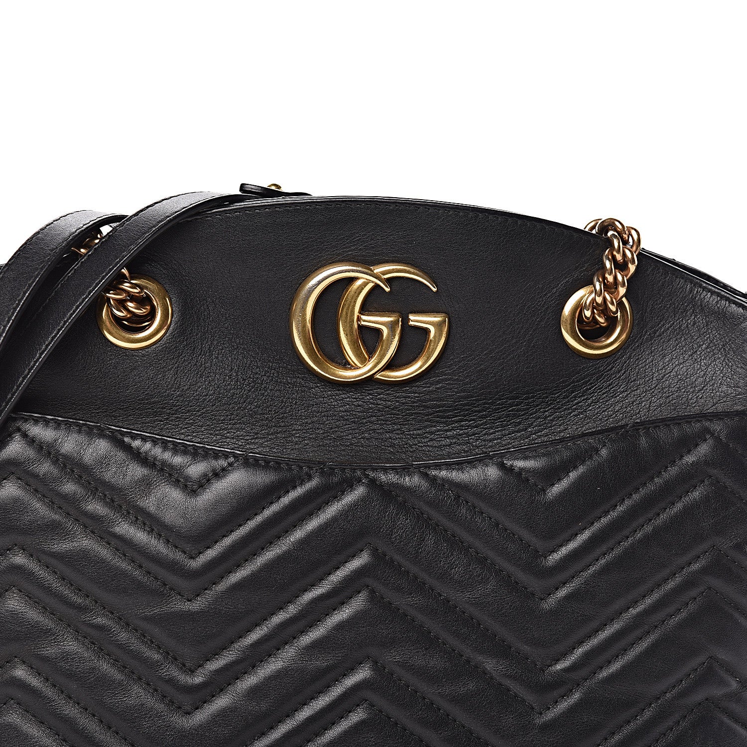Gucci Calfskin Matelasse Medium GG Marmont Open Top Shoulder Bag Black 12 of 12