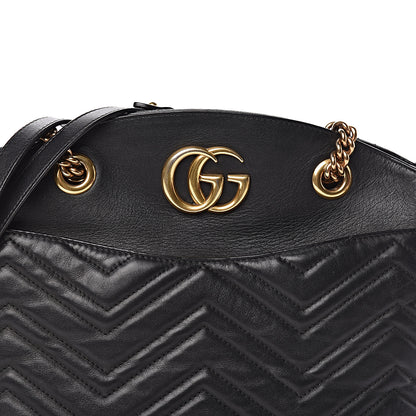 Gucci Calfskin Matelasse Medium GG Marmont Open Top Shoulder Bag Black 12 of 12