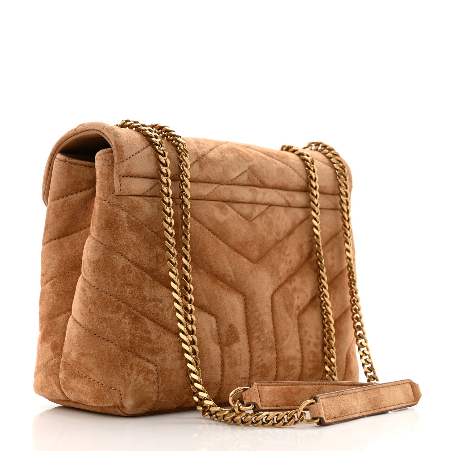 Suede Calfskin Y Quilted Monogram Small Loulou Chain Satchel Cinnamon