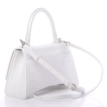 Balenciaga Calfskin Crocodile Embossed Small Hourglass Top Handle Bag White 3 of 13
