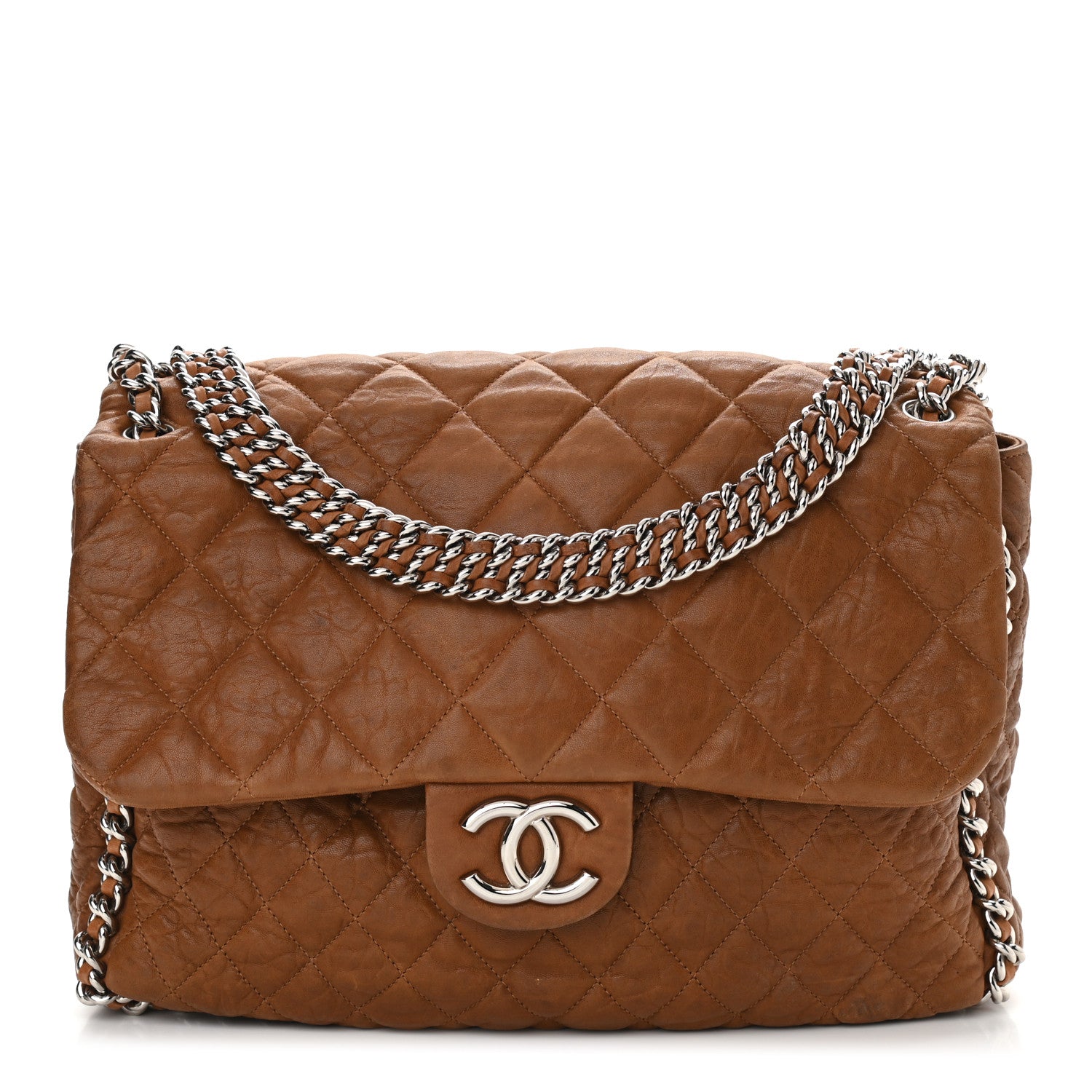 Chanel Washed Lambskin Quilted Chain Around Maxi Flap Brown 1 of 12