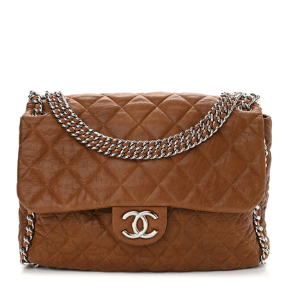 Chanel Washed Lambskin Quilted Chain Around Maxi Flap Brown 1 of 12