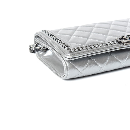 Chanel Metallic Calfskin Quilted Chain Around Boy Wallet On Removable Chain WOC Silver 6 of 11