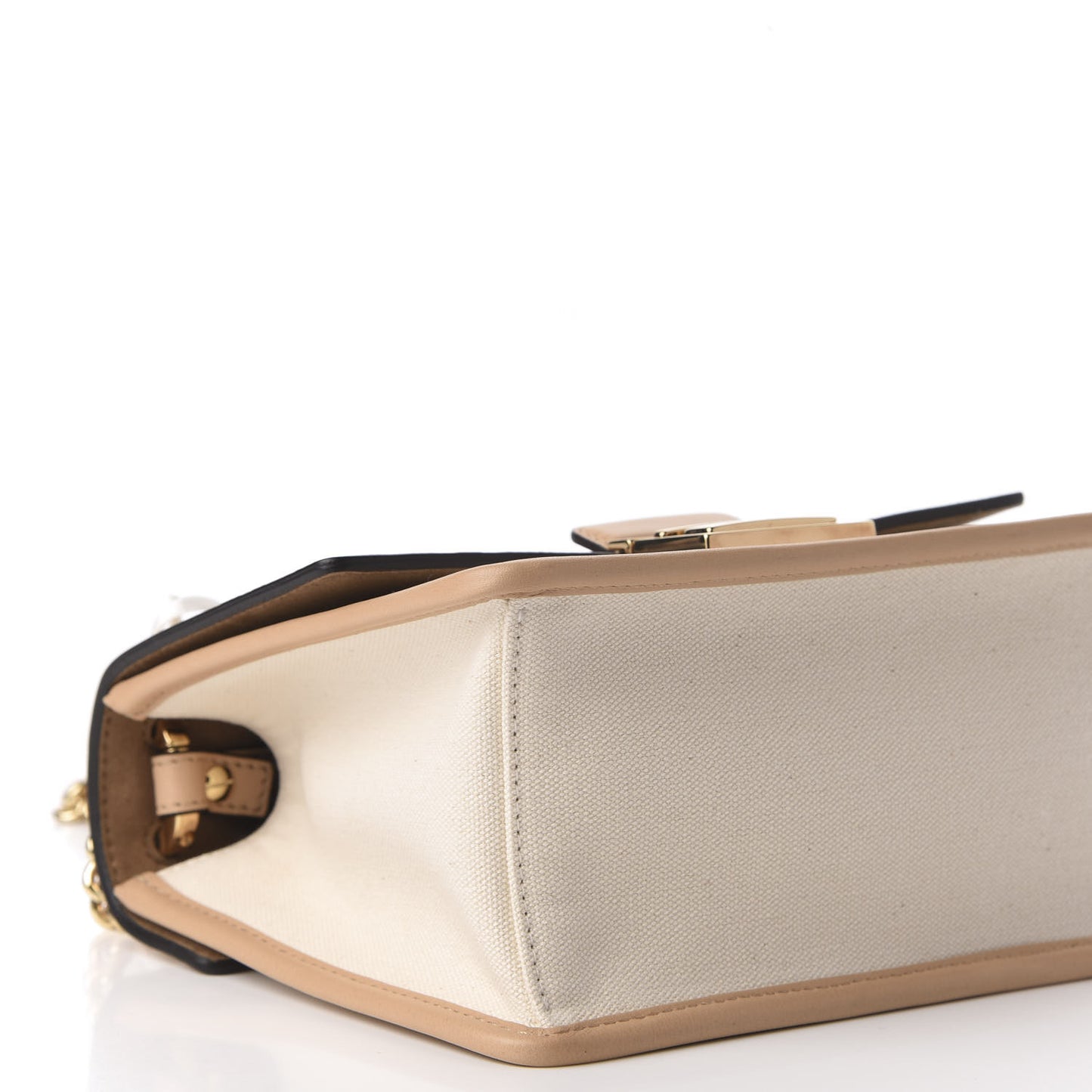 Vitello Cristallo Nature Canvas FF 1974 Embossed Small Kan U Shoulder Bag Makeup Grezzo