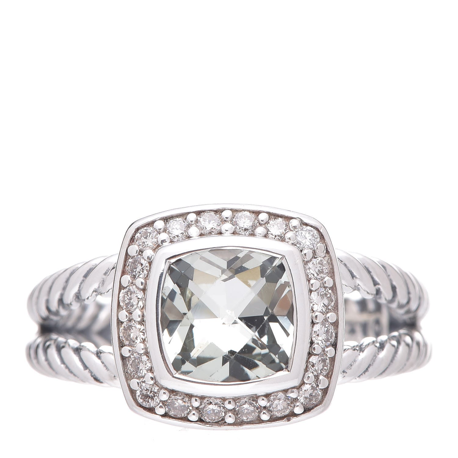 David Yurman Sterling Silver Diamond Prasiolite 7mm Petite Albion Ring 53 6 1 of 5