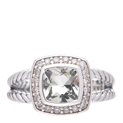 David Yurman Sterling Silver Diamond Prasiolite 7mm Petite Albion Ring 53 6 1 of 5