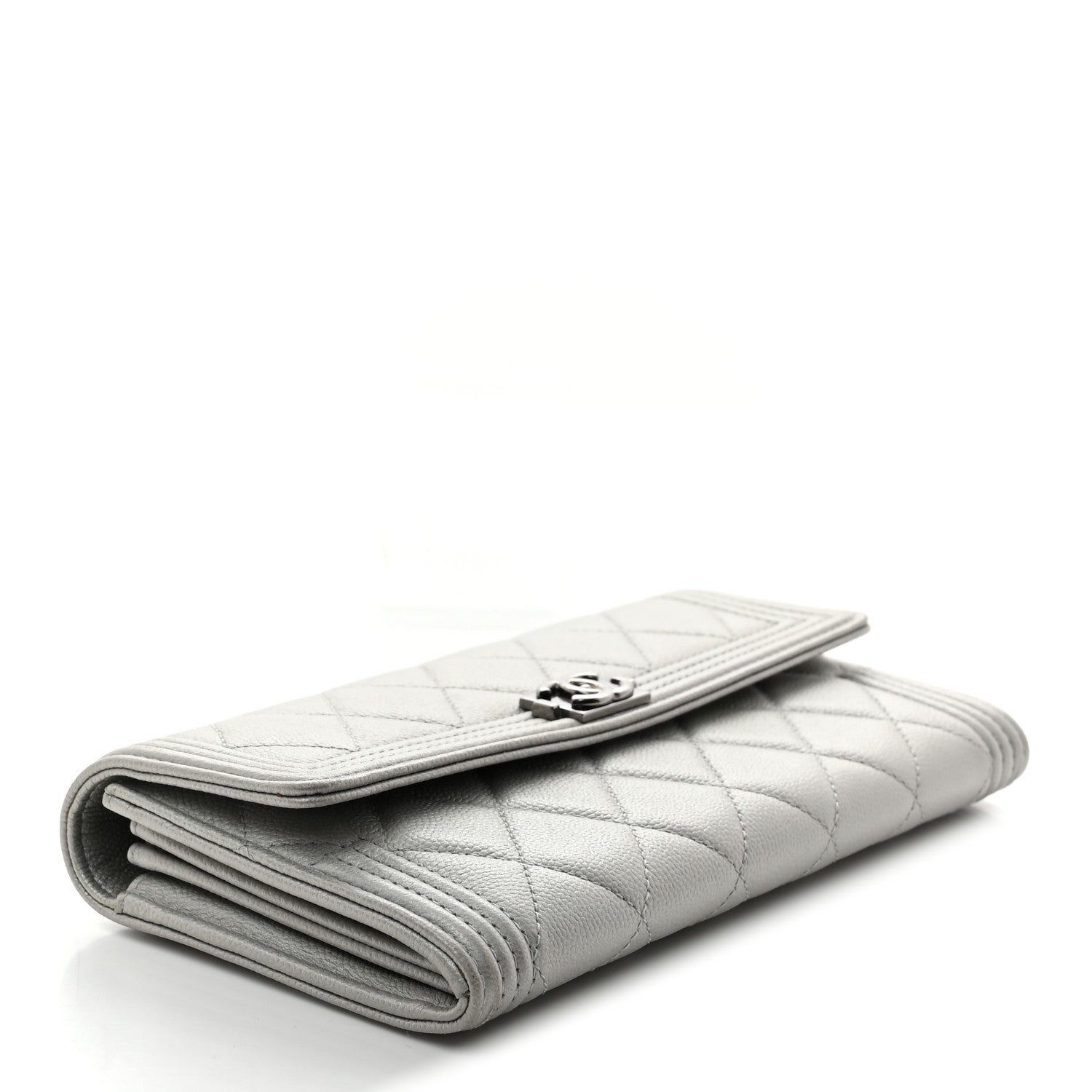 Chanel Metallic Caviar Quilted Large Boy Gusset Flap Wallet Silver 4 of 9