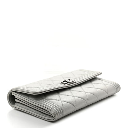 Chanel Metallic Caviar Quilted Large Boy Gusset Flap Wallet Silver 4 of 9