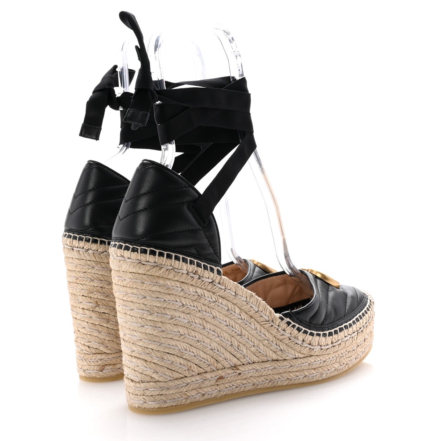 Nappa Matelasse GG Marmont Ankle Wrap Platform 35/120mm Espadrille Wedges 40.5 Black