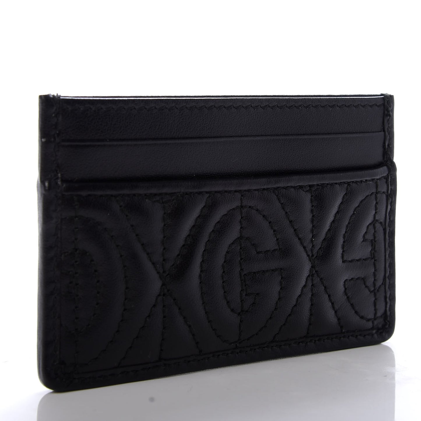 Calfskin G Rhombus Quilted Card Holder Black