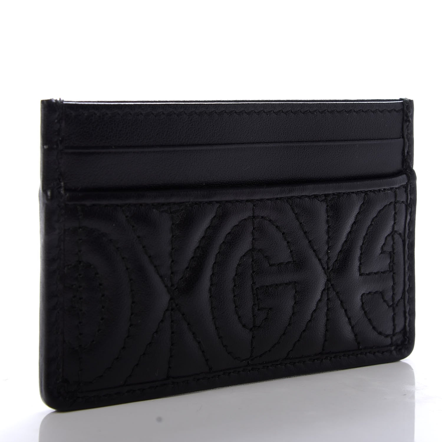 Gucci Calfskin G Rhombus Quilted Card Holder Black 3 of 8