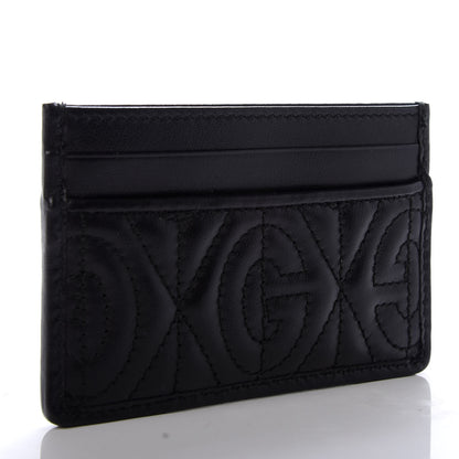 Gucci Calfskin G Rhombus Quilted Card Holder Black 3 of 8