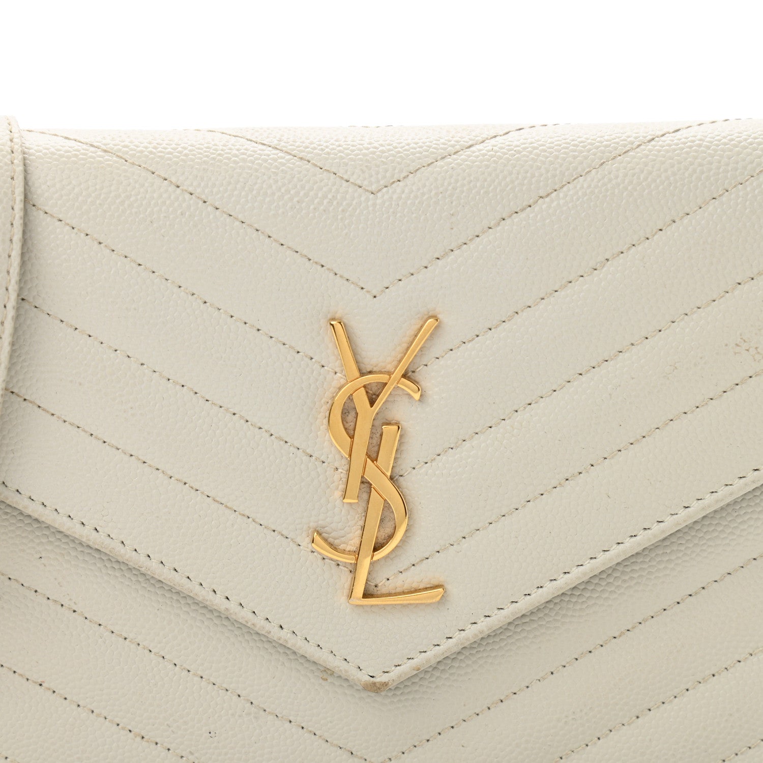 Saint Laurent Grain De Poudre Matelasse Chevron Monogram Envelope Chain Wallet Crema Soft 7 of 14