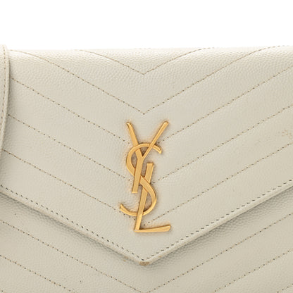 Saint Laurent Grain De Poudre Matelasse Chevron Monogram Envelope Chain Wallet Crema Soft 7 of 14