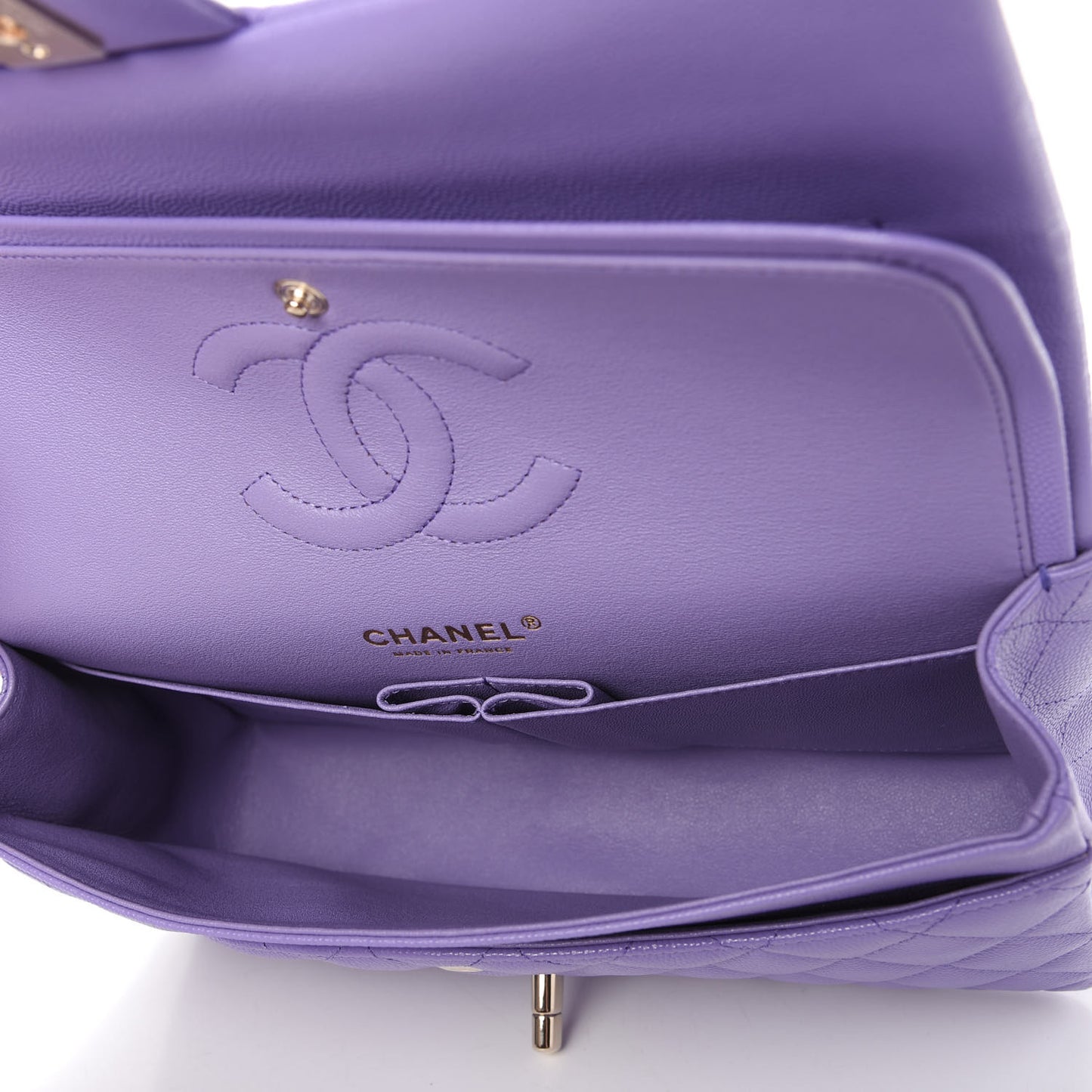 Caviar Quilted Medium Double Flap Purple