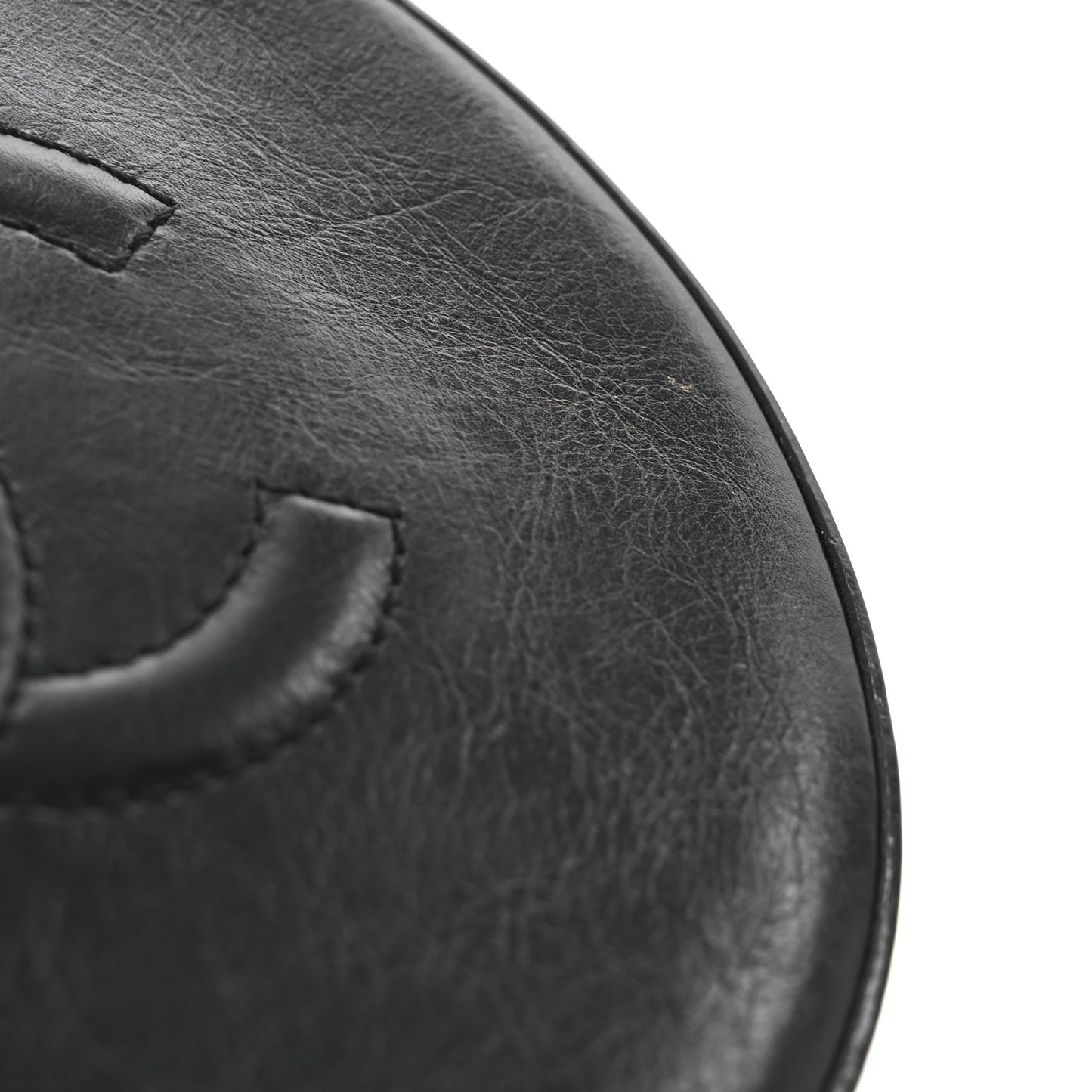 Glazed Calfskin Round As Earth Evening Bag Black