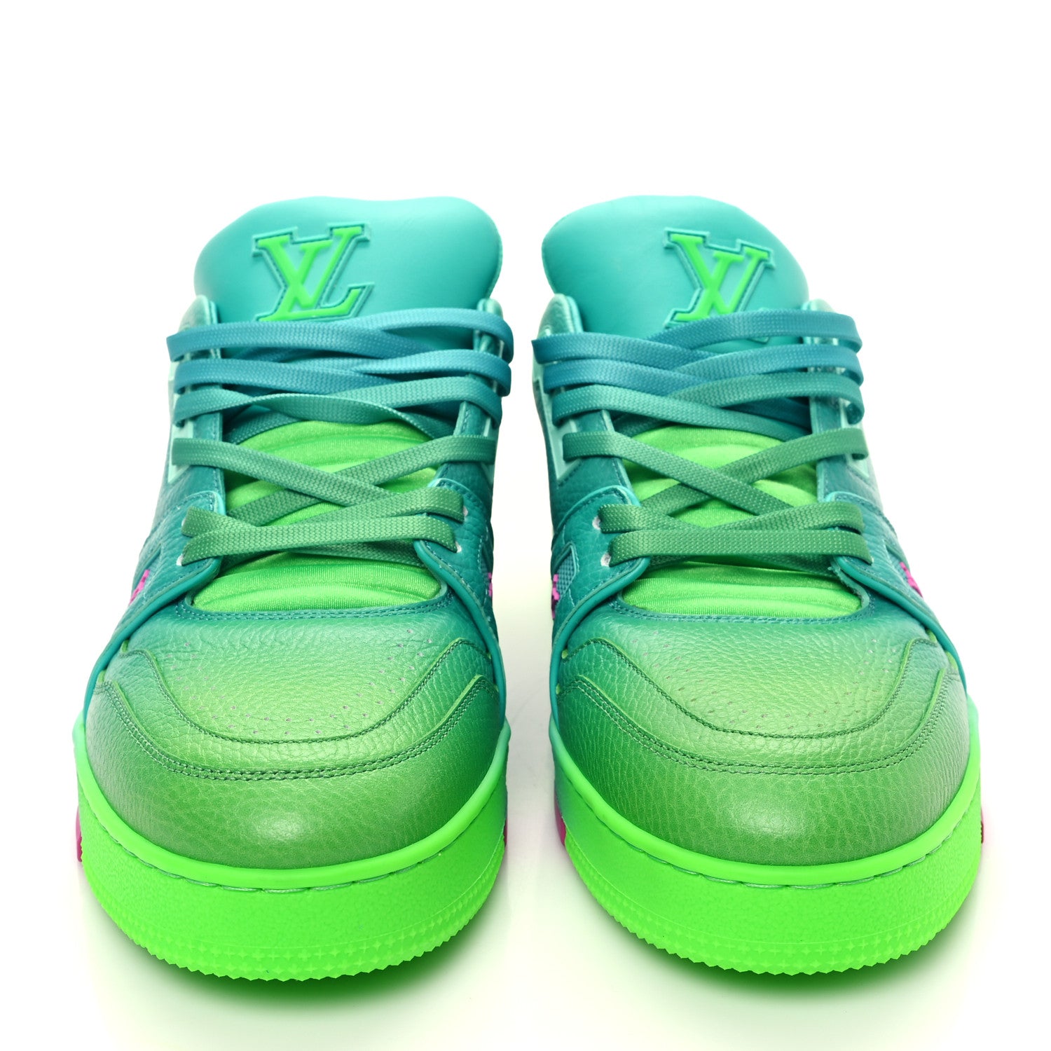 Louis Vuitton Calfskin Mens LV Trainer Sneakers Green Ombre 2 of 9