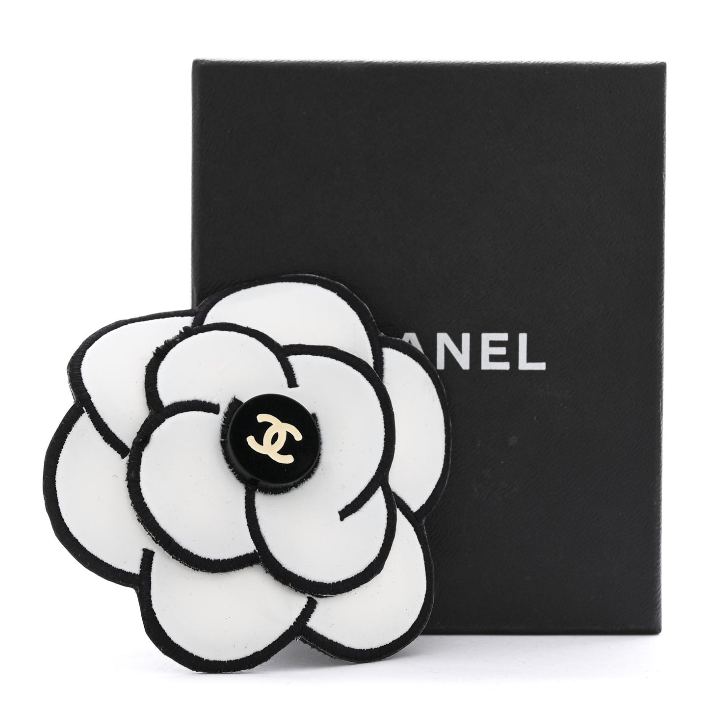 Fabric Rubber Camellia Flower Brooch Black White