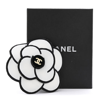 Chanel Fabric Rubber Camellia Flower Brooch Black White 4 of 4