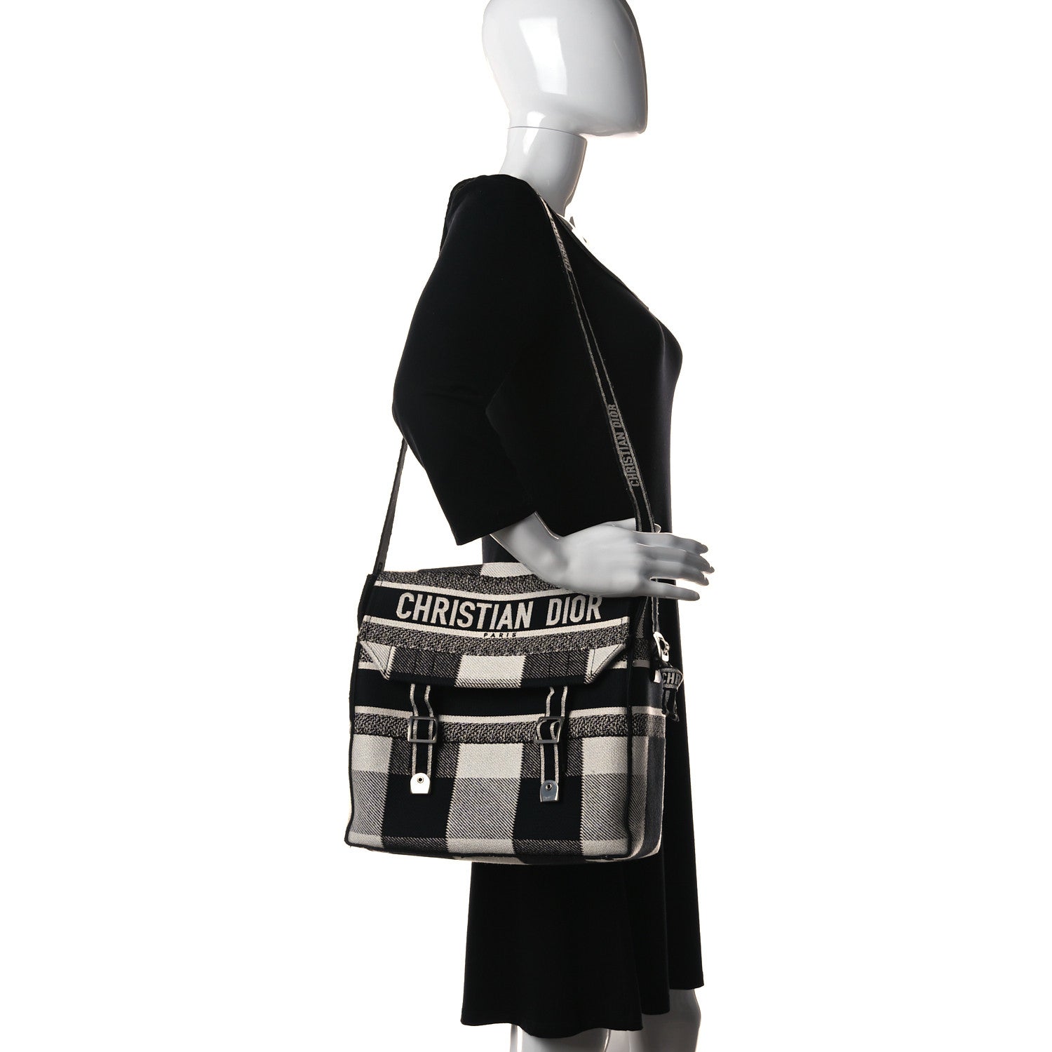 Christian Dior Canvas Tartan Diorcamp Messenger Black White 2 of 9