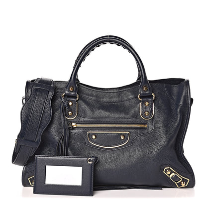 Balenciaga Chevre Gold Metallic Edge Hardware City Bleu Nuit Dark Sea 1 of 18
